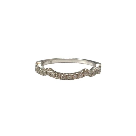 Sterling Silver Ring Size 6.5 Cubic Zirconia Wave Band Layering Stacking - Picture 3 of 14